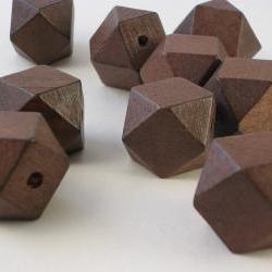 10 Dark Brown Faceted Wood Cube Beads (WB49)